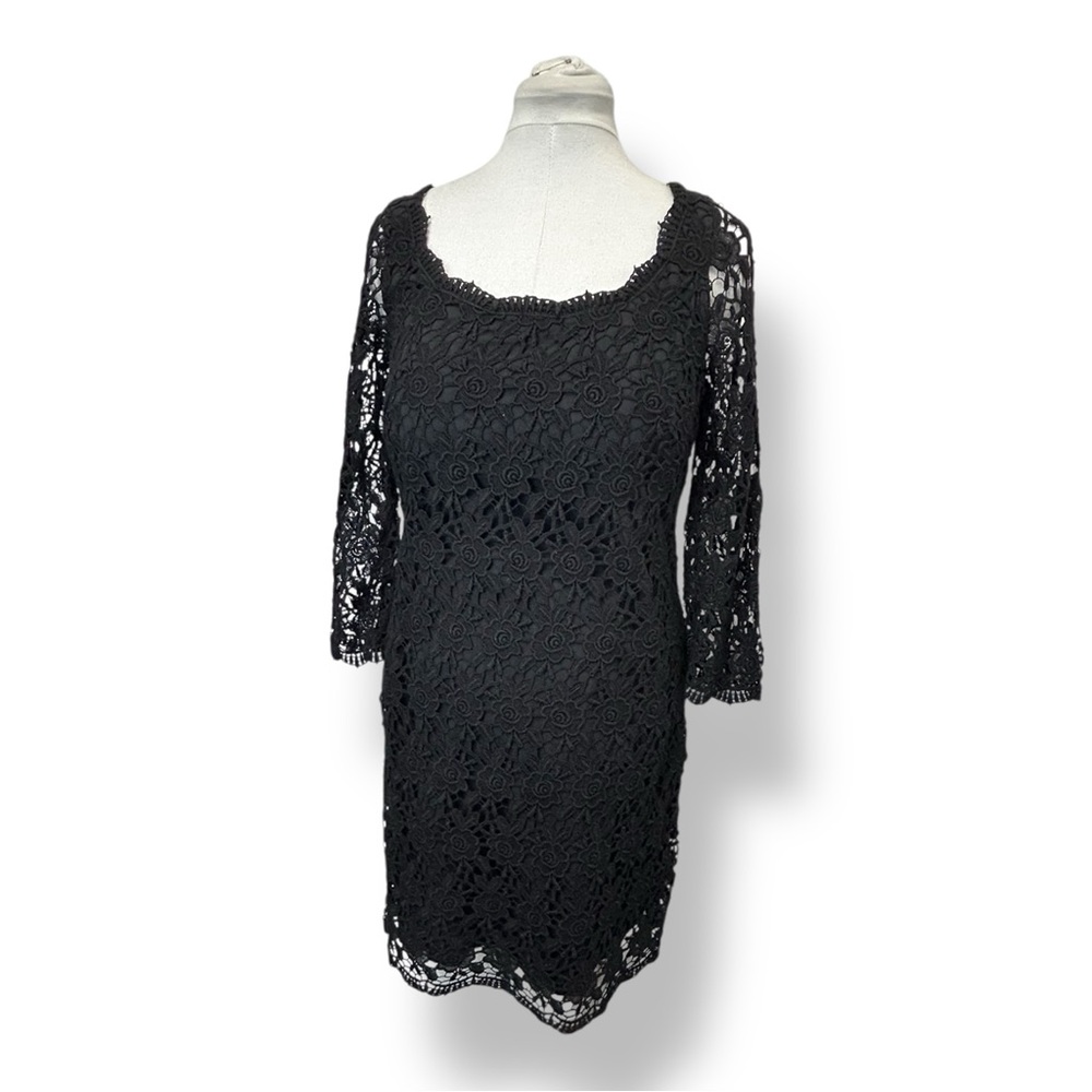 White House Black Market Women’s 3/4 Sleeve Lace Overlay Sheath Dress Black 10